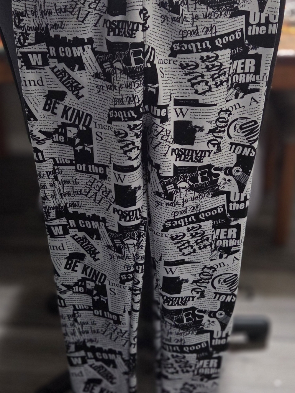 Women's Black & White Printed Leggings - Modern Newspaper Print